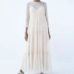 Zara Maxi Dot Mesh Lined dress Size L